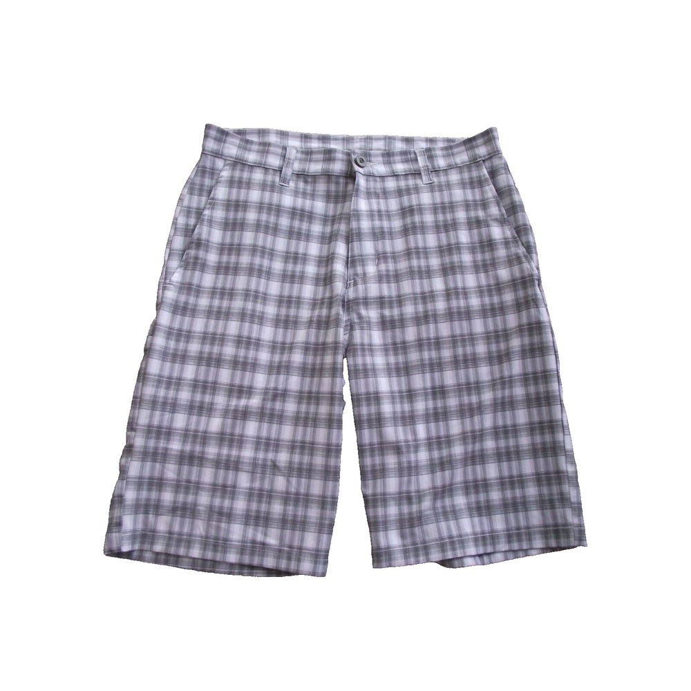 Ron Jon Surf Shop shorts mens 32 x 10 grey white plaid hybrid Bermuda Dri-Fit